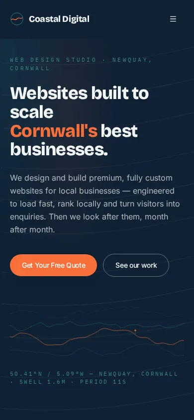 Mobile view of the Coastal Digital website